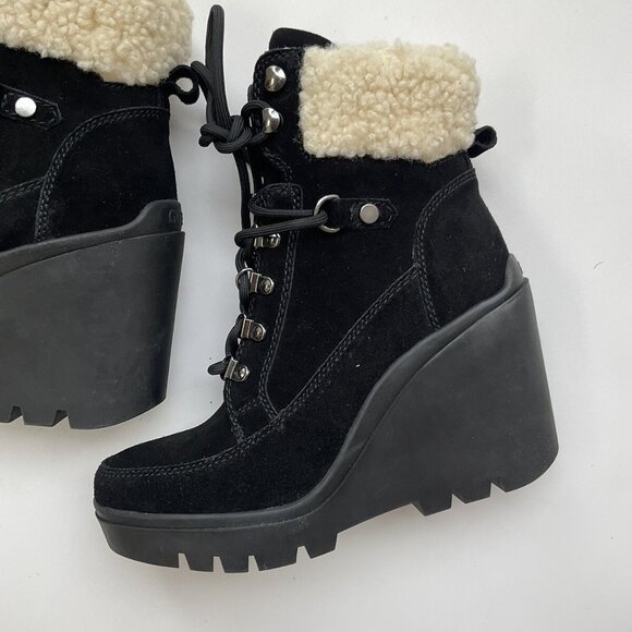 Guess Women’s Taanya Leather Wedge Booties Black Suede Size 9 - Picture 6 of 8